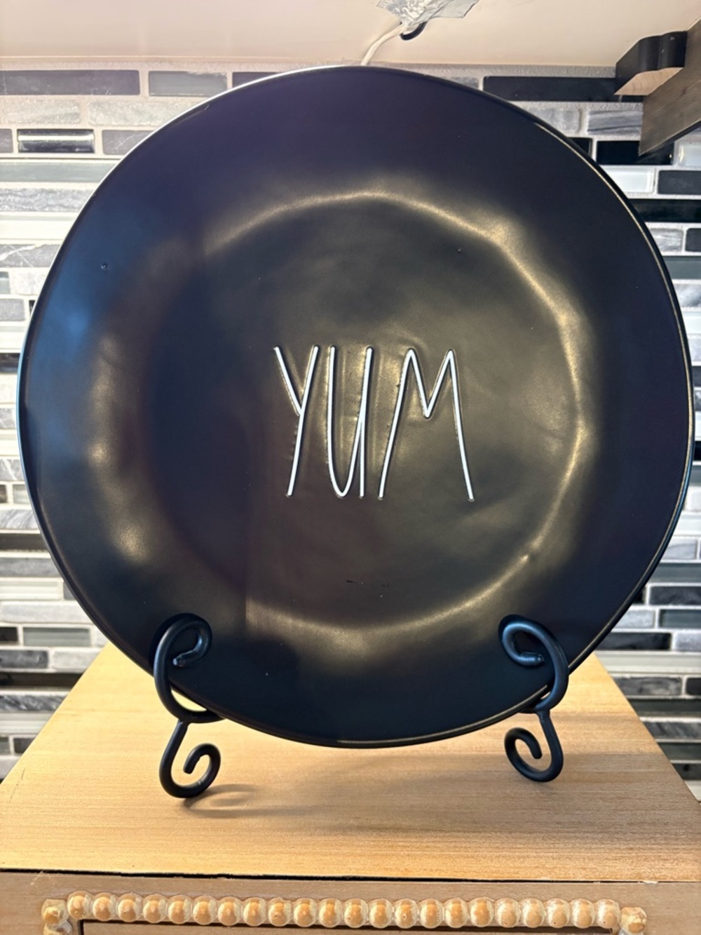 Rae Dunn Black 'YUM' Ceramic Serving Plate